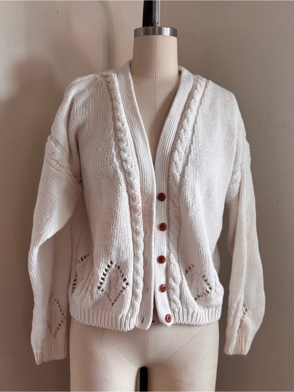 Vintage Classic Cream Cable Knit Button-Front Women's Cardigan